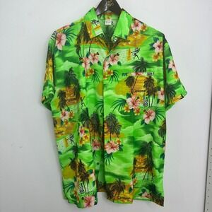 Creations Hawaiian Shirt L Men Tropical Beach Aloha Camp Button Up Green